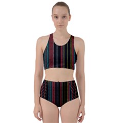 Multicolored Dark Stripes Pattern Racer Back Bikini Set by dflcprints