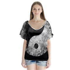 Grunge Yin Yang V-neck Flutter Sleeve Top by Valentinaart