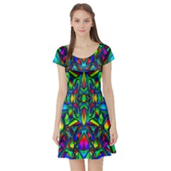 COLORFUL-13 Short Sleeve Skater Dress