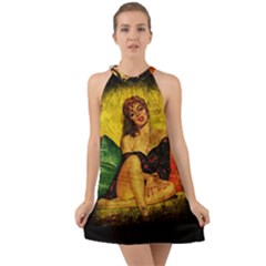 Pin Up Girl  Halter Tie Back Chiffon Dress by Valentinaart