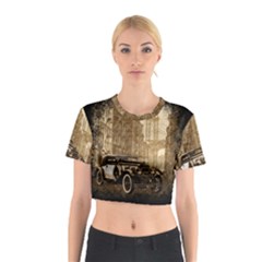 Vintage Old Car Cotton Crop Top by Valentinaart