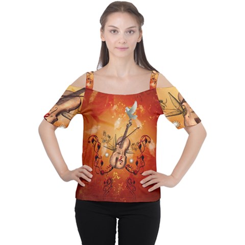 Violin With Violin Bow And Dove Cutout Shoulder Tee by FantasyWorld7