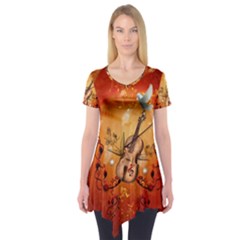 Violin With Violin Bow And Dove Short Sleeve Tunic  by FantasyWorld7