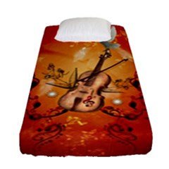 Violin With Violin Bow And Dove Fitted Sheet (single Size) by FantasyWorld7