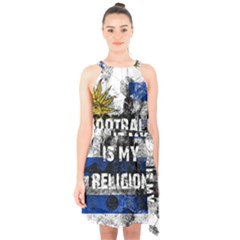 Football Is My Religion Halter Collar Waist Tie Chiffon Dress by Valentinaart