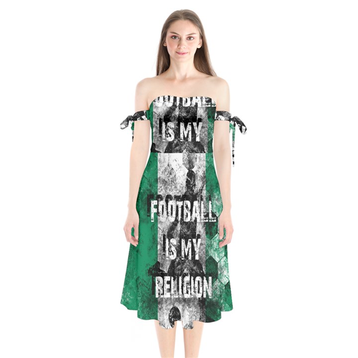 Football is my religion Shoulder Tie Bardot Midi Dress