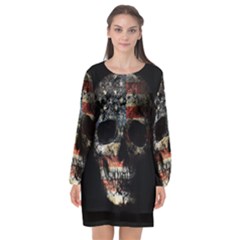 Skull Long Sleeve Chiffon Shift Dress 