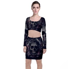Skull Long Sleeve Crop Top & Bodycon Skirt Set by Valentinaart