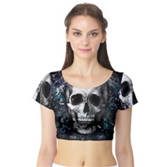 Skull Short Sleeve Crop Top by Valentinaart