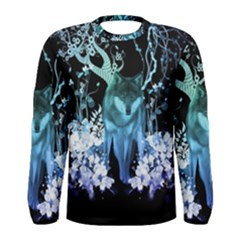 Amazing Wolf With Flowers, Blue Colors Men s Long Sleeve Tee by FantasyWorld7