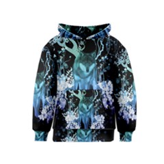 Amazing Wolf With Flowers, Blue Colors Kids  Pullover Hoodie by FantasyWorld7