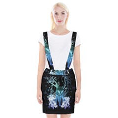 Amazing Wolf With Flowers, Blue Colors Braces Suspender Skirt by FantasyWorld7