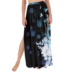 Amazing Wolf With Flowers, Blue Colors Maxi Chiffon Tie-up Sarong by FantasyWorld7