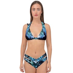 Amazing Wolf With Flowers, Blue Colors Double Strap Halter Bikini Set by FantasyWorld7