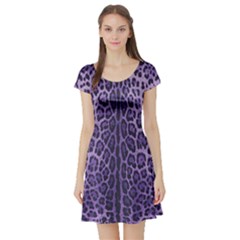 Purple Leopard Short Sleeve Skater Dress by CasaDiModa