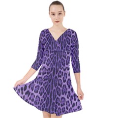 Purple Leopard Quarter Sleeve Front Wrap Dress by CasaDiModa