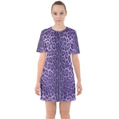 Purple Leopard Sixties Short Sleeve Mini Dress by CasaDiModa