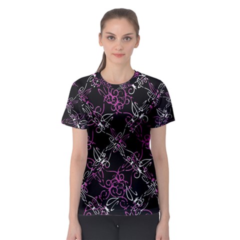 Dark Intersecting Lace Pattern Women s Sport Mesh Tee by dflcprints