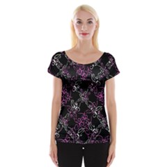 Dark Intersecting Lace Pattern Cap Sleeve Tops by dflcprints