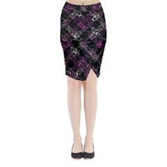 Dark Intersecting Lace Pattern Midi Wrap Pencil Skirt by dflcprints