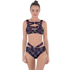 Dark Intersecting Lace Pattern Bandaged Up Bikini Set  by dflcprints