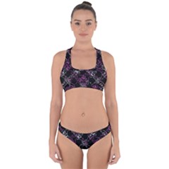 Dark Intersecting Lace Pattern Cross Back Hipster Bikini Set by dflcprints