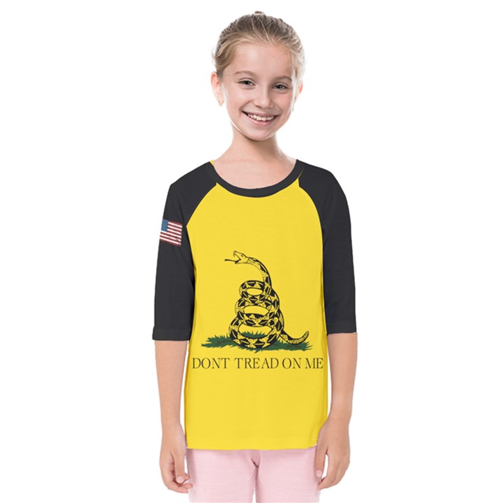 Gadsden Flag Don t tread on me Kids  Quarter Sleeve Raglan Tee