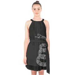 Gadsden Flag Don t Tread On Me Halter Collar Waist Tie Chiffon Dress