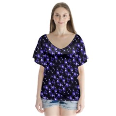 Dark Galaxy Stripes Pattern V-neck Flutter Sleeve Top by dflcprints