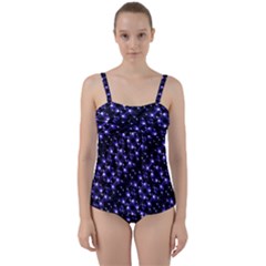 Dark Galaxy Stripes Pattern Twist Front Tankini Set by dflcprints