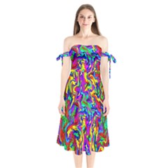 Artwork By Patrick-colorful-18 Shoulder Tie Bardot Midi Dress by ArtworkByPatrick