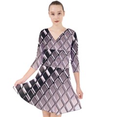 3d Abstract Pattern Quarter Sleeve Front Wrap Dress