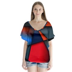 3d And Abstract V-Neck Flutter Sleeve Top