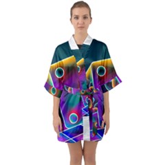 3d Cube Dice Neon Quarter Sleeve Kimono Robe by Sapixe