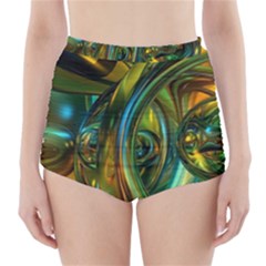 3d Transparent Glass Shapes Mixture Of Dark Yellow Green Glass Mixture Artistic Glassworks High-waisted Bikini Bottoms by Sapixe