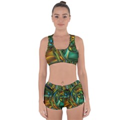 3d Transparent Glass Shapes Mixture Of Dark Yellow Green Glass Mixture Artistic Glassworks Racerback Boyleg Bikini Set by Sapixe