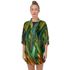 3d Transparent Glass Shapes Mixture Of Dark Yellow Green Glass Mixture Artistic Glassworks Half Sleeve Chiffon Kimono by Sapixe