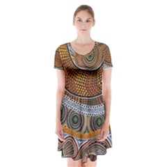 Aboriginal Traditional Pattern Short Sleeve V-neck Flare Dress