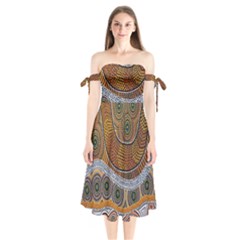 Aboriginal Traditional Pattern Shoulder Tie Bardot Midi Dress