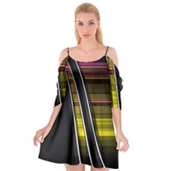 Abstract Multicolor Vectors Flow Lines Graphics Cutout Spaghetti Strap Chiffon Dress