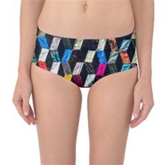 Abstract Multicolor Cubes 3d Quilt Fabric Mid-Waist Bikini Bottoms