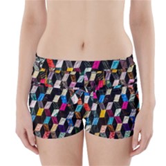Abstract Multicolor Cubes 3d Quilt Fabric Boyleg Bikini Wrap Bottoms