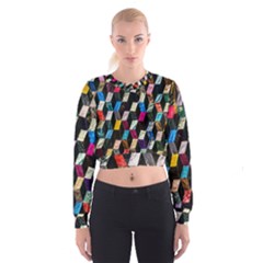 Abstract Multicolor Cubes 3d Quilt Fabric Cropped Sweatshirt