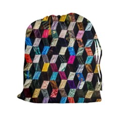 Abstract Multicolor Cubes 3d Quilt Fabric Drawstring Pouches (XXL)