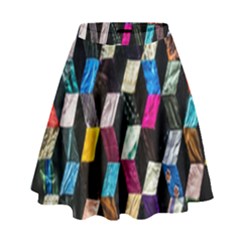 Abstract Multicolor Cubes 3d Quilt Fabric High Waist Skirt