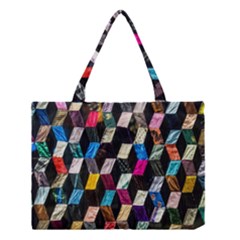 Abstract Multicolor Cubes 3d Quilt Fabric Medium Tote Bag