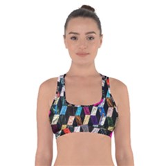 Abstract Multicolor Cubes 3d Quilt Fabric Cross Back Sports Bra