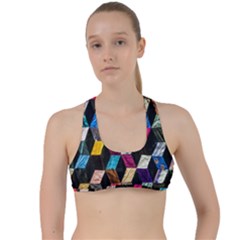 Abstract Multicolor Cubes 3d Quilt Fabric Criss Cross Racerback Sports Bra