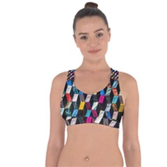 Abstract Multicolor Cubes 3d Quilt Fabric Cross String Back Sports Bra