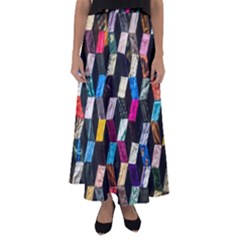 Abstract Multicolor Cubes 3d Quilt Fabric Flared Maxi Skirt